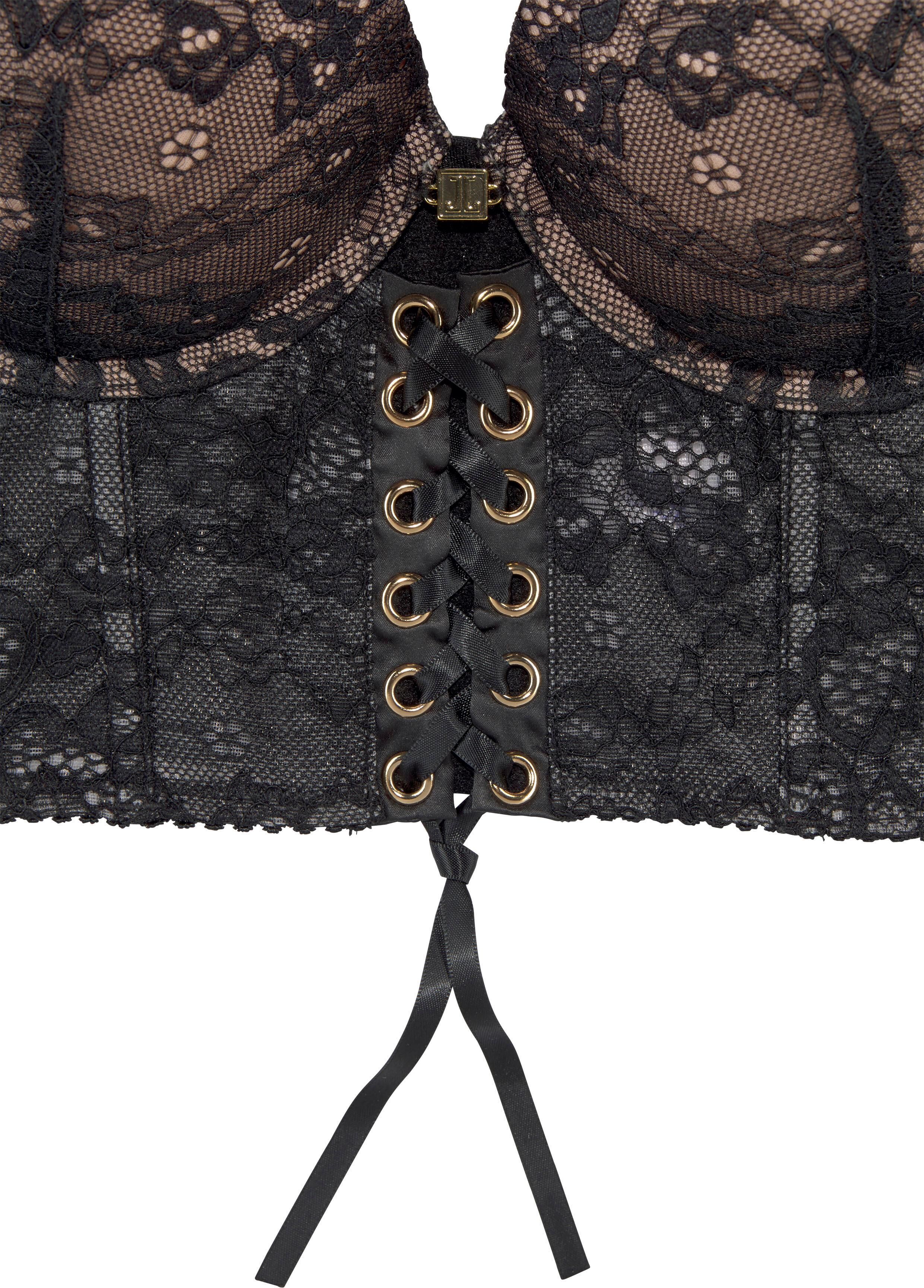 Push-up-BH JETTE, Damen, Gr. 75, Cup C, schwarz, Spitze, Obermaterial: 82% Polyamid, 9% Elasthan, 9% Polyester, BHs Push-up-BH, in hübscher Bustier-Form, sexy Dessous schwarz 75, Cup C