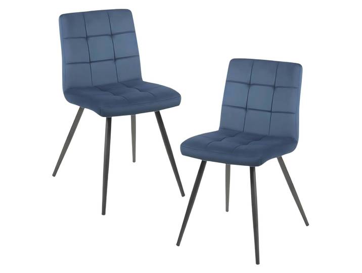 Lot de 2 chaises en velours capitonné bleu design moderne