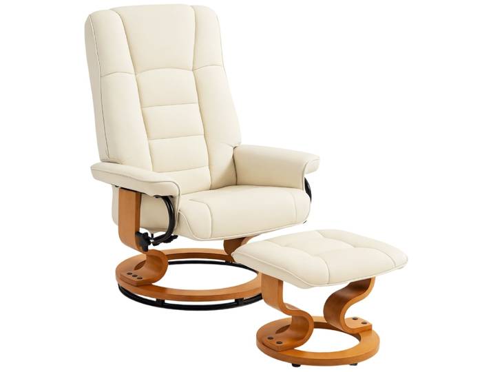 Fauteuil de relaxation inclinable repose-pied cadre en bois crème
