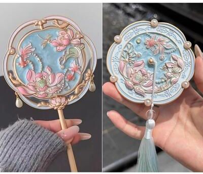 Uplift Picks Beijing Hibiscus Handheld Makeup Mirror Portable Chinese Style Travel Souvenir Mirror c (2 Pcs)