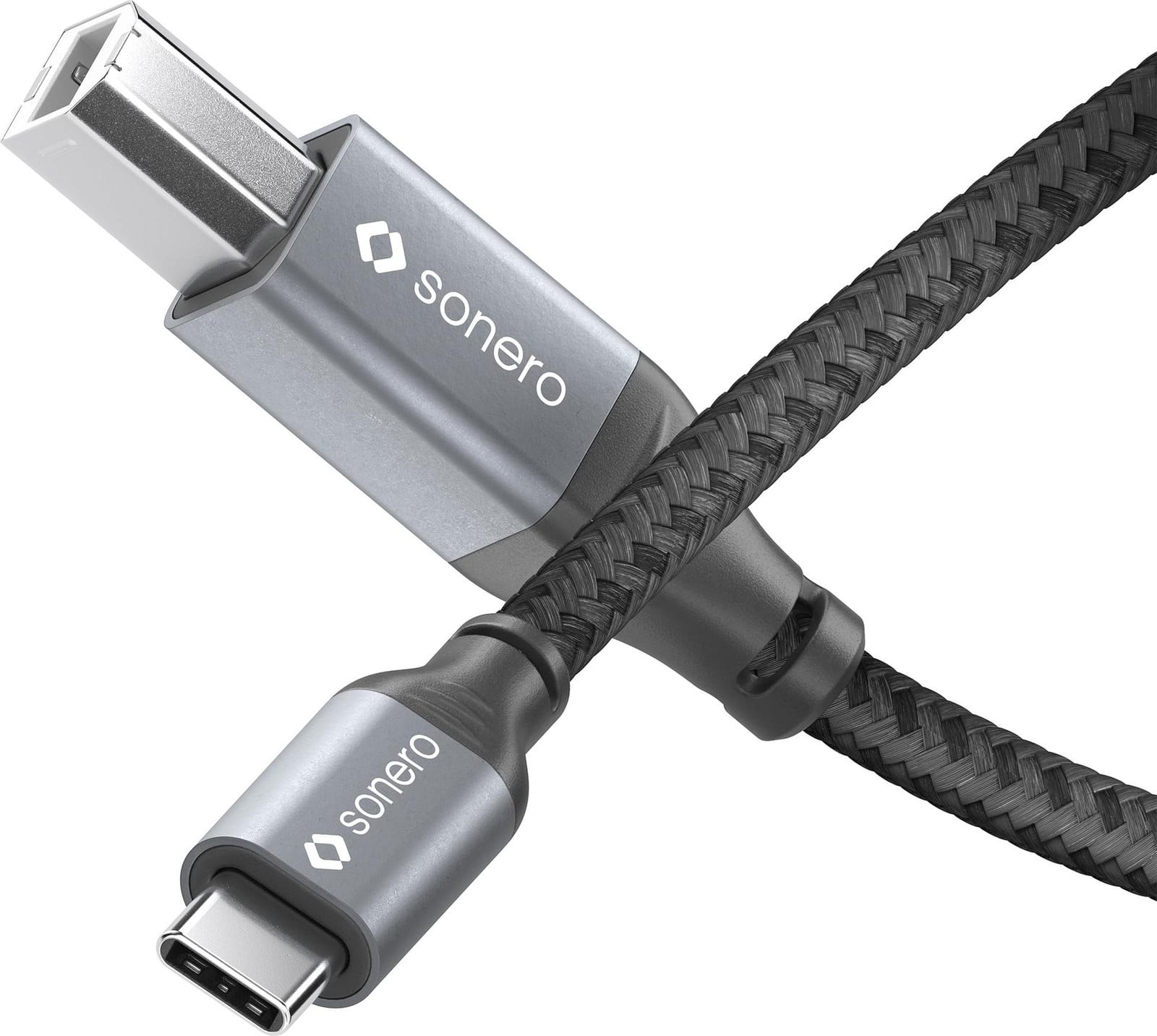 Sonero SPC-U020-030 USB-C naar USB-B USB 2.0 kabel, 3 meter, Zwart/Grijs