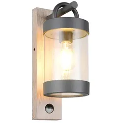 Wandleuchte Außenwandleuchte Fassadenleuchte Aluminium Holznachbildung Bewegungssensor H 33 cm