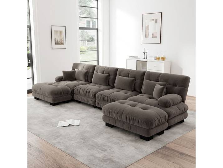 Modenuit Canapé modulable 4 places en U marron avec ottomans mobiles chenille