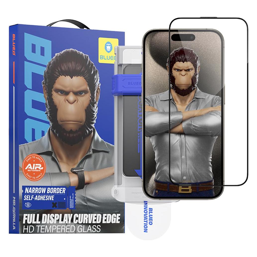 BlueO - 3D HD Full Glue Glass with Applicator Pro - iPhone 16 Pro - Black (1 Stk., Apple iPhone 16 Pro) (60415725)
