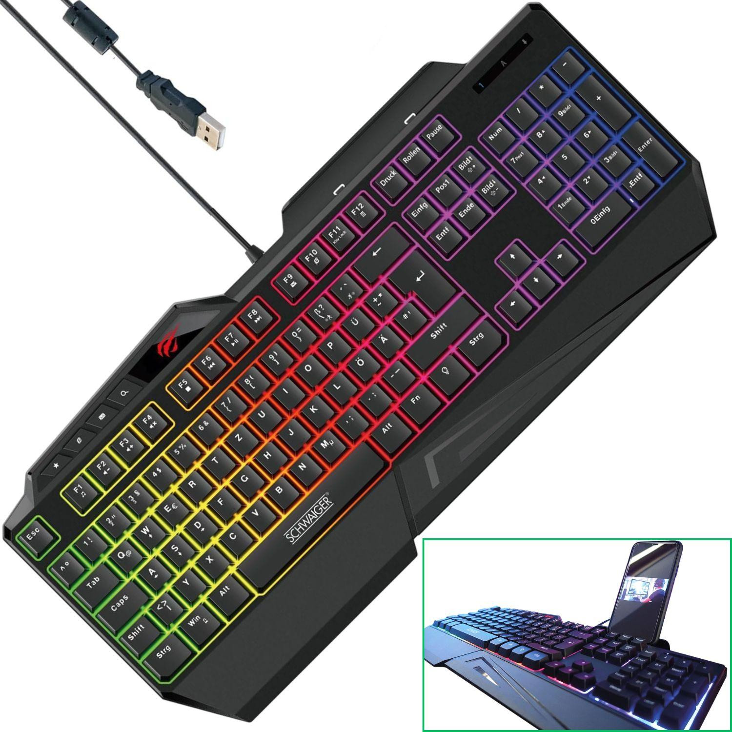 Schwaiger Gaming-toetsenbord met RGB-verlichting en QWERTY-indeling (Duits)