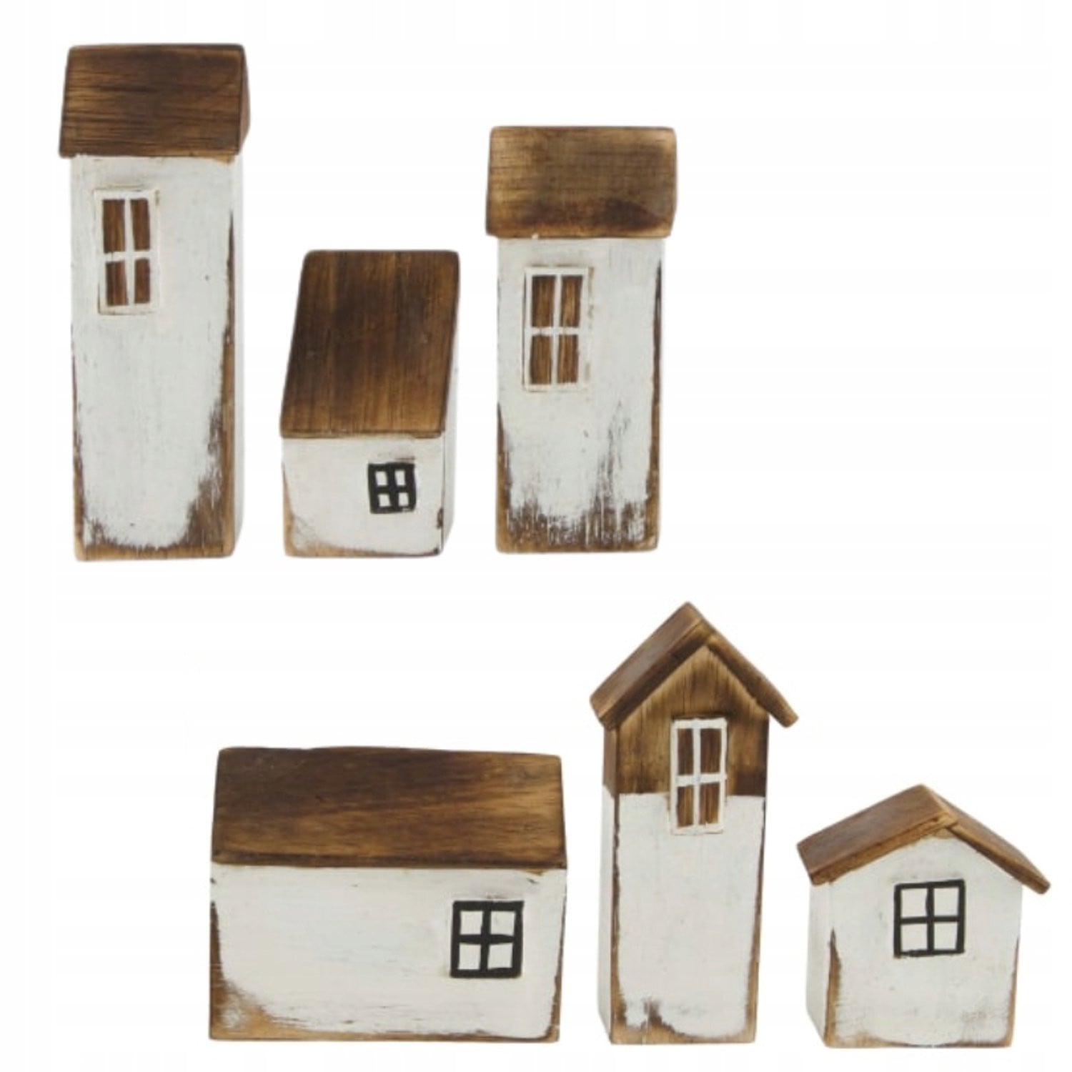 Set van 6 houten huisjes voor decoratie