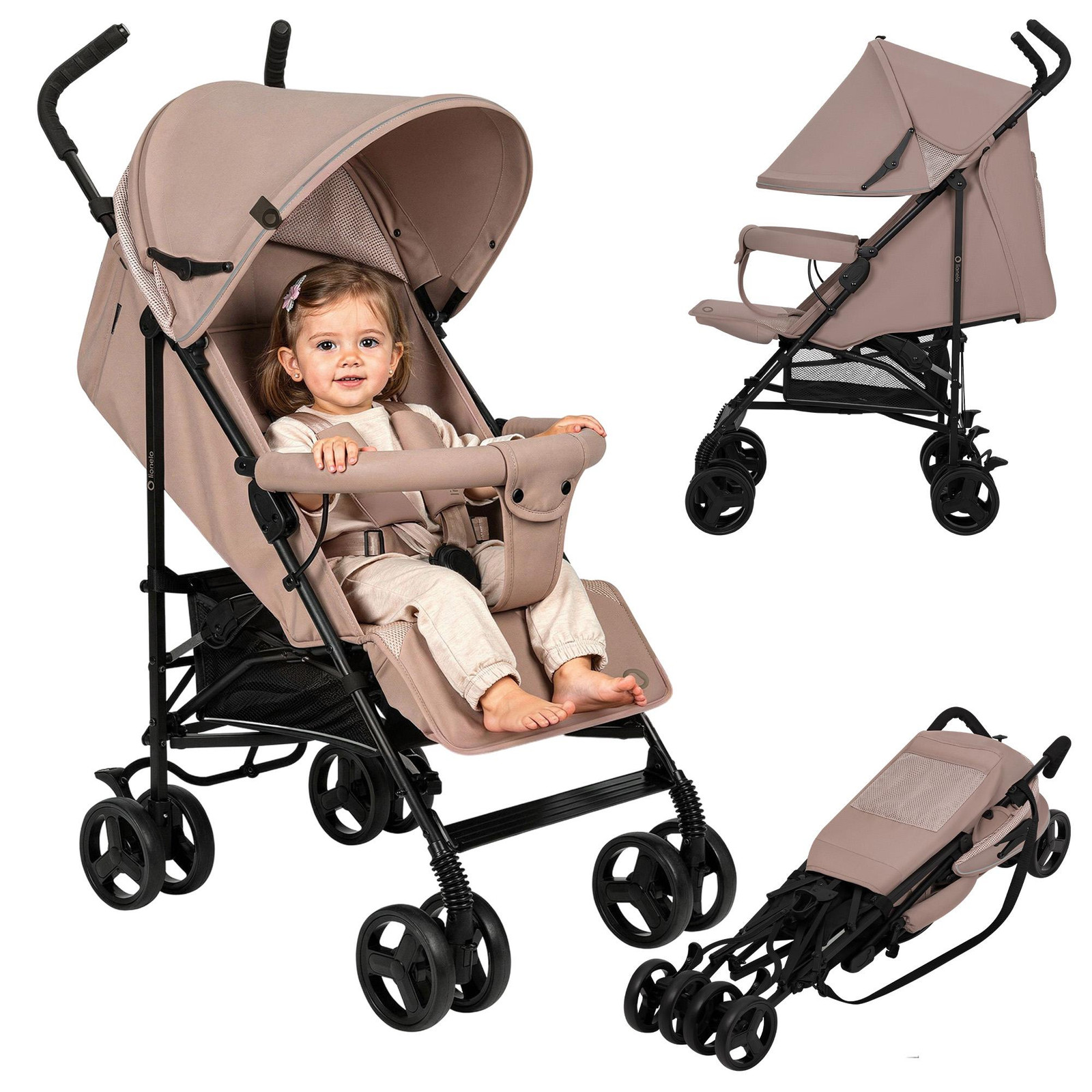 Lionelo Elia kinderwagen, compact en inklapbaar, geschikt tot 15 kg, Beige/Taupe