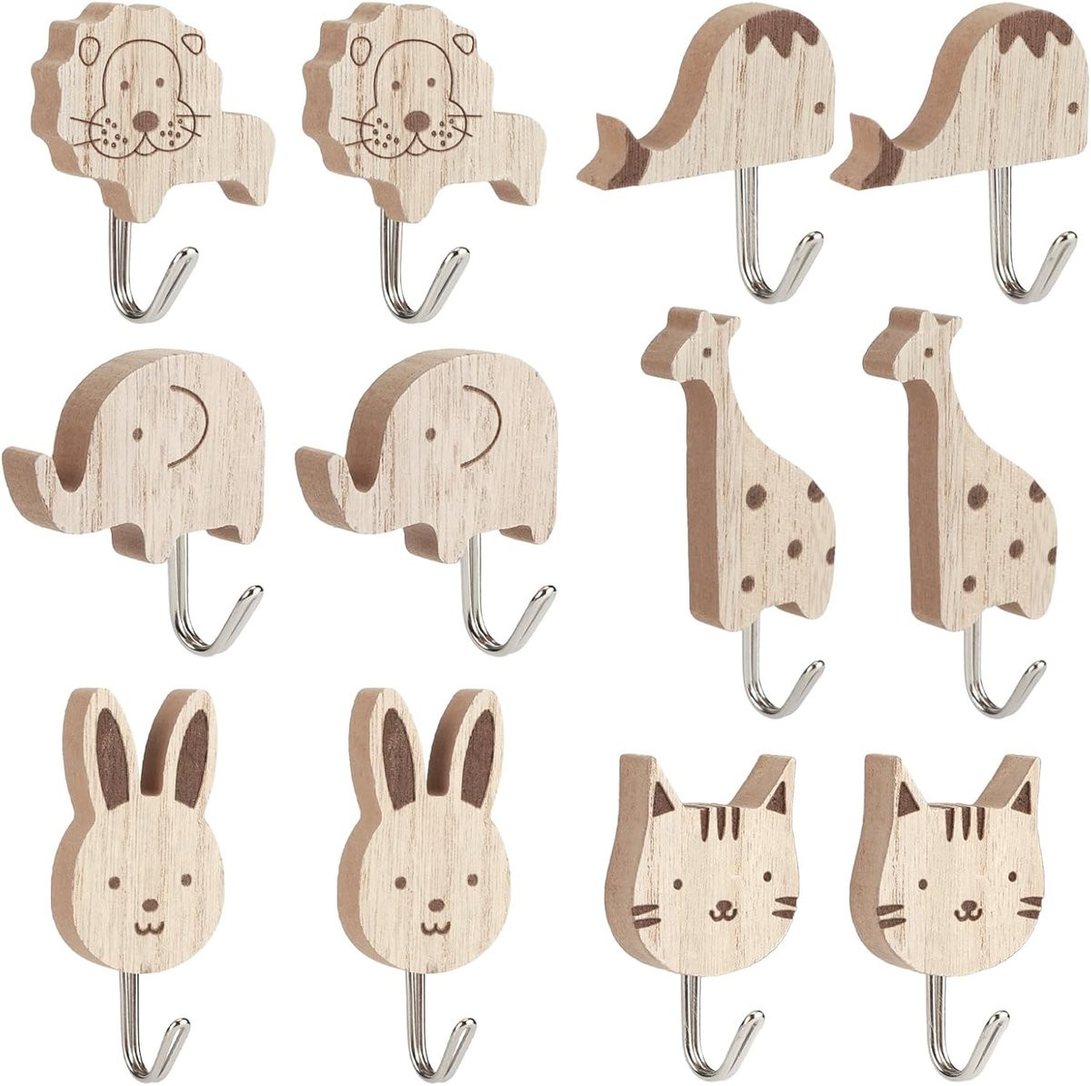 Set van 12 zelfklevende muurhaken met schattige dierenvormen voor de kinderkamer
