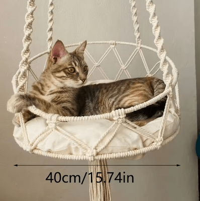 Inspire Curations BohoCloud Handwoven Hanging Cat Hammock Bed m
