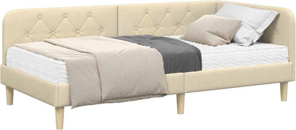Eckbettgestell Creme 100 x 200 cm Stoff