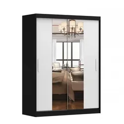 SCHWEBETÜRENSCHRANK Vista 01 Schwarz/Weiß + Spiegel, mit LED- Beleuchtung 150 cm