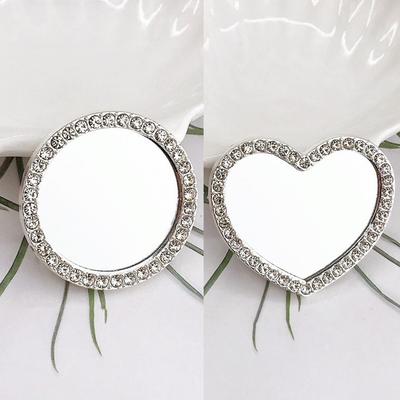 Fusion Finds Vintage Rose Compact Makeup Mirror Double Sided Pocket Travel Mirror With Rhinestone Design round And Heart A