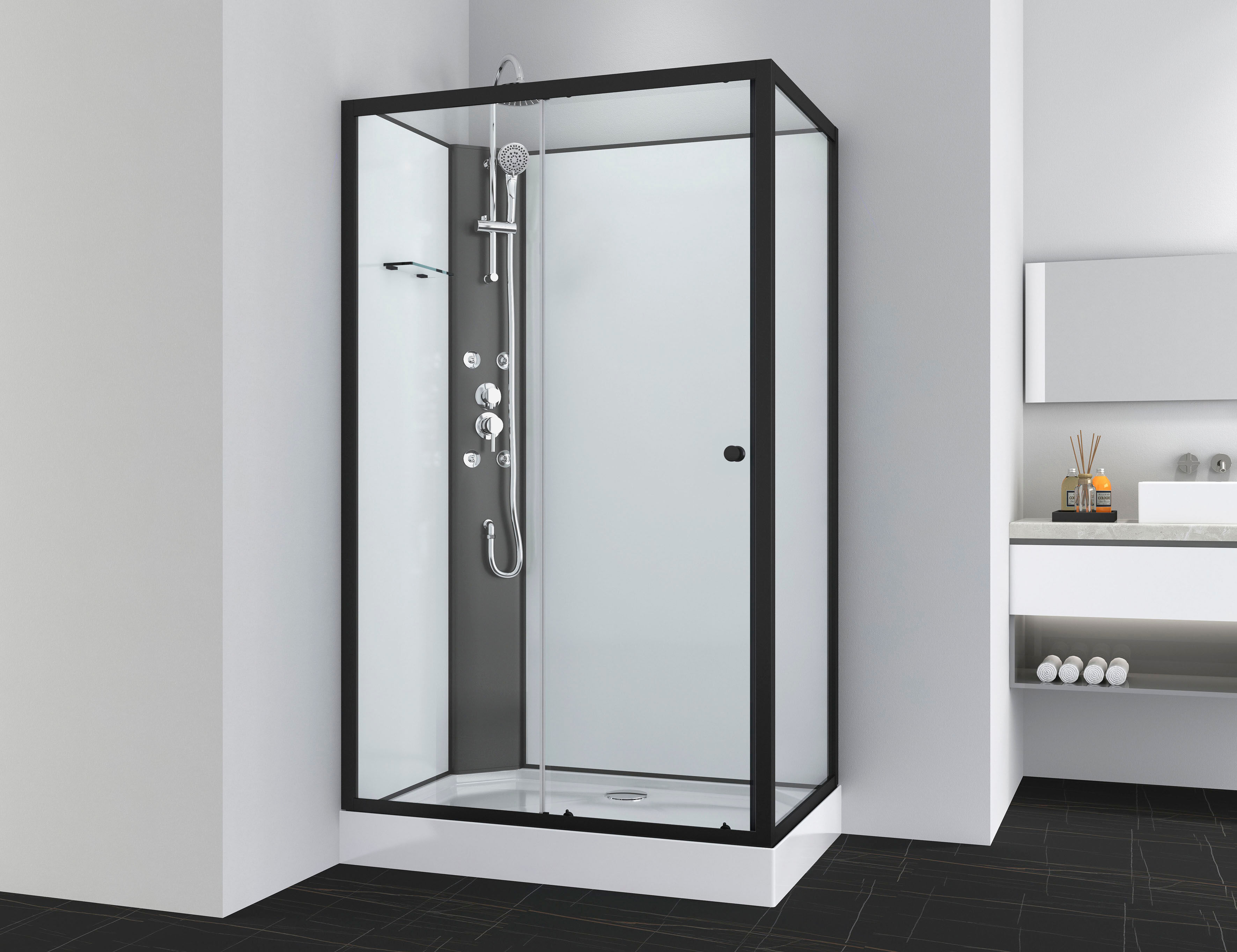 Komplettdusche SANOTECHNIK "VIVA", schwarz, B:120cm H:225cm T:80cm, Duschkabinen, Komplettdusche, rechteckig, mit Massagedüsen
