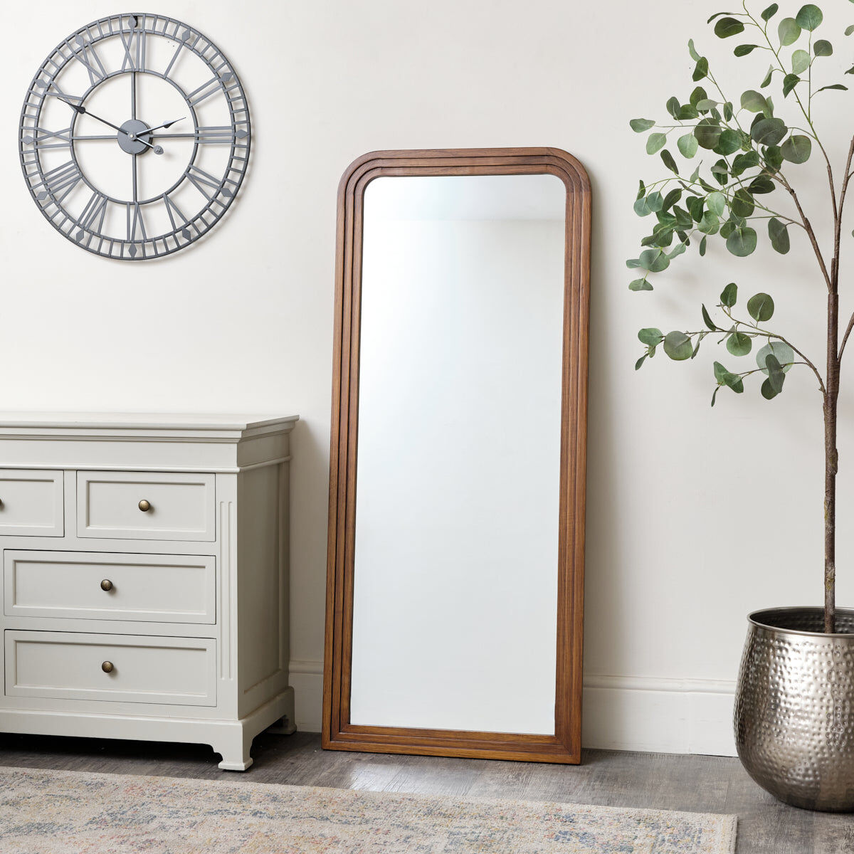 Dark Wood Arched Frame Wall Mirror 60cm x 140cm Wood, Glass, Metal