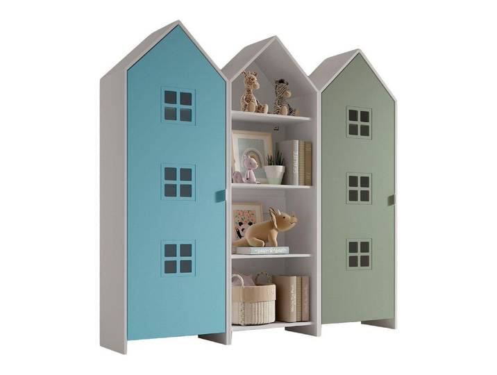 VIPACK - CASAMI BRUGES Ensemble de 3 pièces composé de : Armoire à étagères\, armoire à 1 porte avec façade en bleu et vert