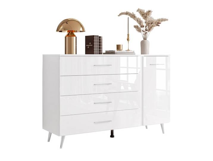KOMMODE AURA II mit Griffen und LED-Beleuchtung Beinfarbe – Chrom