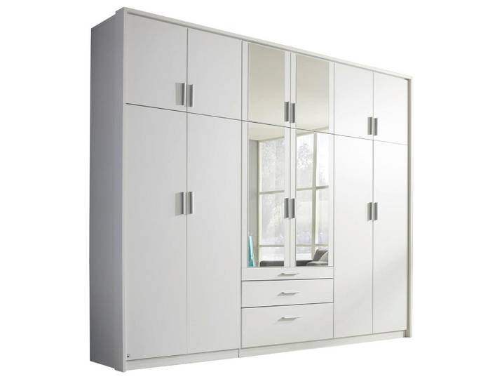 Rauch Möbel Drehtürenschrank Rauch Hildesheim, Weiß, Klar, Glas, 7 Fächer, 3 Schublade(n) Schubladen, 275x231x56 cm, Made in Germany, Schlafzimmer, Kleiderschränke, Kleiderschränke mit Spiegel