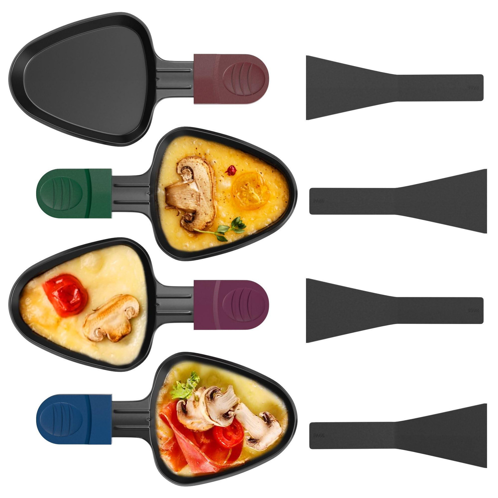 Set van 4 mini raclette pannen met nylon spatels