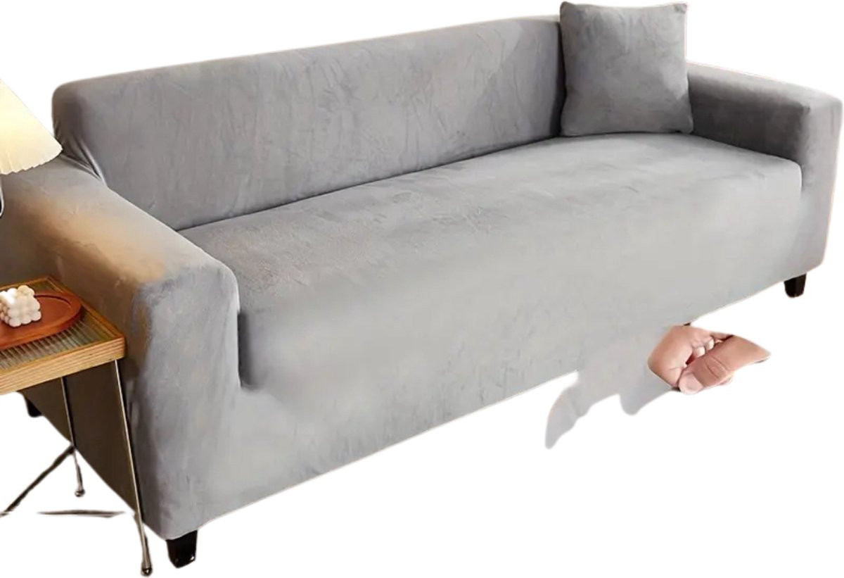 Livano Bankhoes Bankbeschermer Stretch Pluche Lichtgrijs Enkel