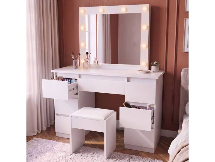SCHMINKTISCH Talea mit LED (3 Lichtstufen) inkl Hocker Melly