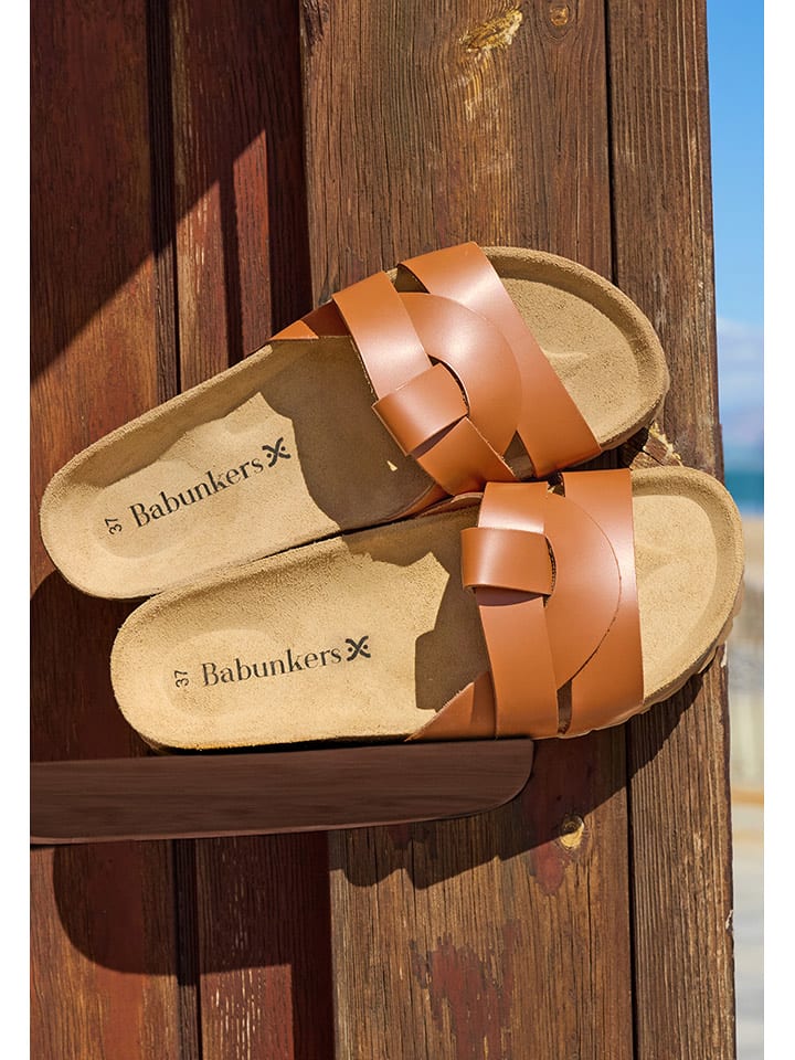BABUNKERS Family Leder-Pantoletten in Braun - 37