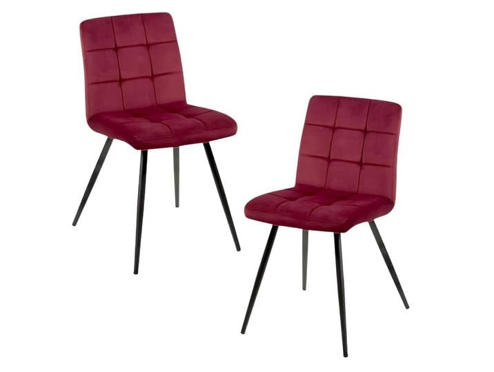 Lot de 2 chaises en velours capitonné bordeaux design moderne