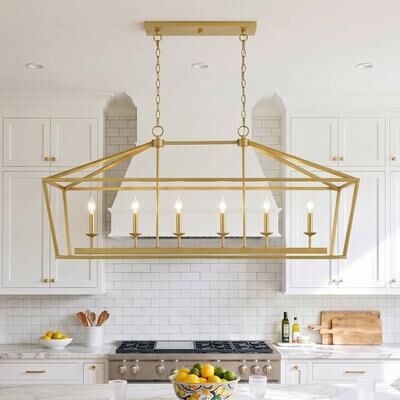 Acroma Mid-century Modern 6-light Rectangle Kitchen Island Lights Lantern Candle Chandelier - 49 inches