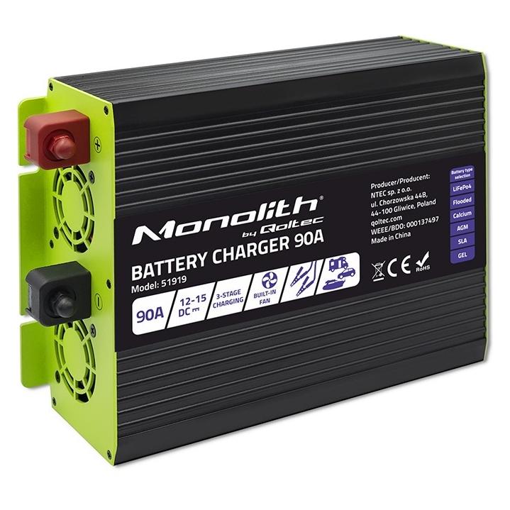 Qoltec Inteligentna profesjonalna ładowarka Monolith do akumulatorów LiFePO4 AGM GEL SLA | 90A | 12V (51919)