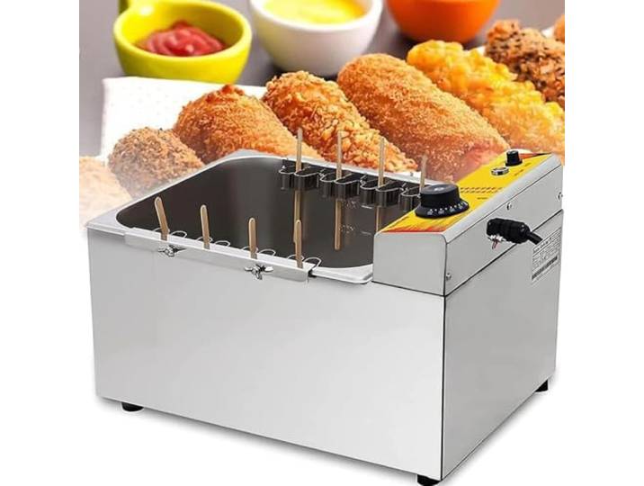 Corn-Dog-Friteuse für Hot Dogs,12-L-Automatik-Wurstgrill-Herd-Sticks-Friteuse, Kommerzielle Mais-Käse-Hotdog Friteuse,Einstellbare Temperatur für Snackbar, Restaurant, Zuhause