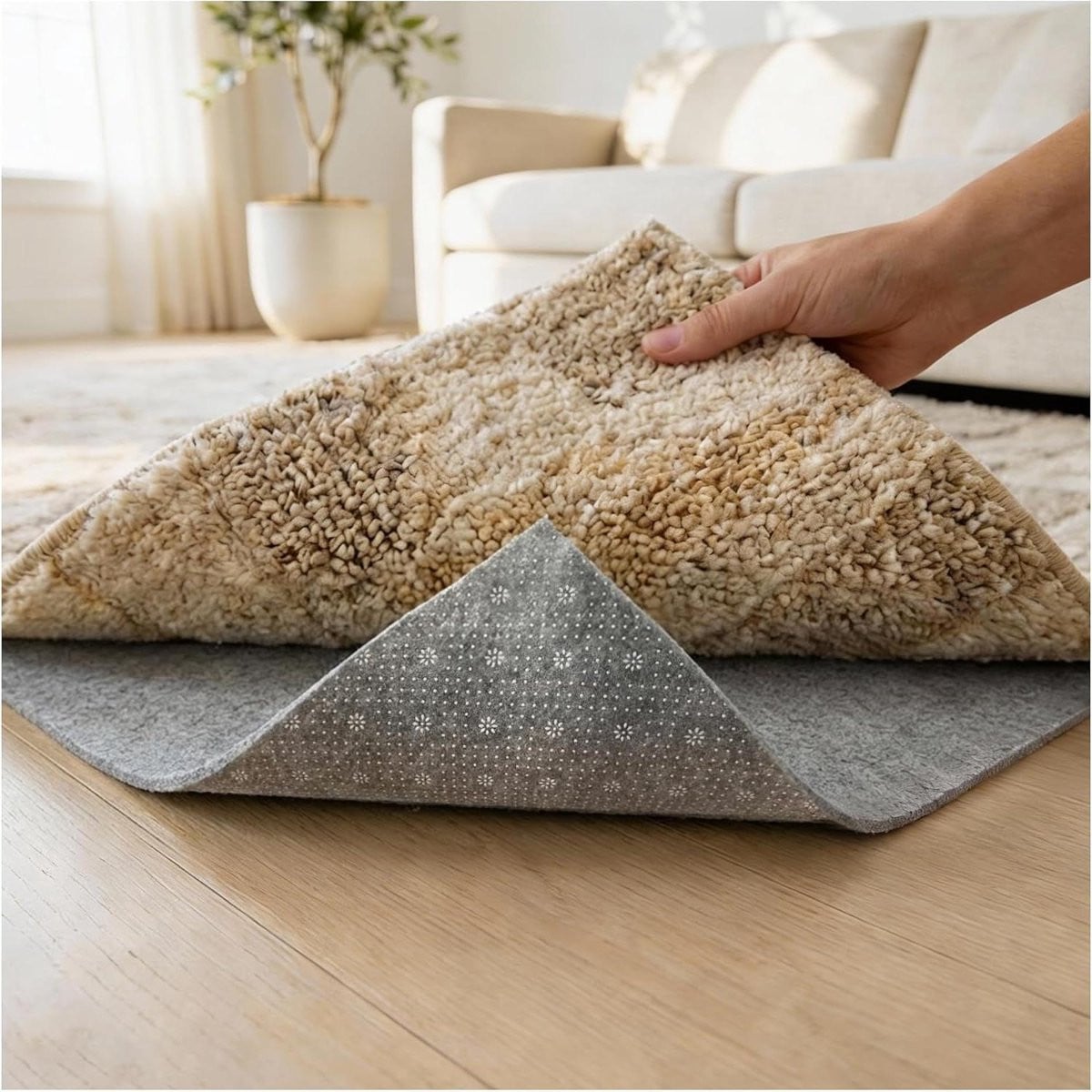 Merkloos Antislip Vilt Tapijt Pad - Neutraal Onderkleed voor Vloerbescherming en Extra Demping - 2x6FT