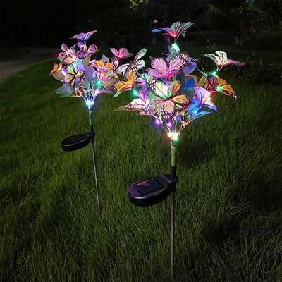 Outdoor Solar Garden Lights Outdoor Solar LED Butterfly Flower Light For Fence, Waterproof Garden Lighting, Landscape Decoration Lawn Lamp multi Butterfly