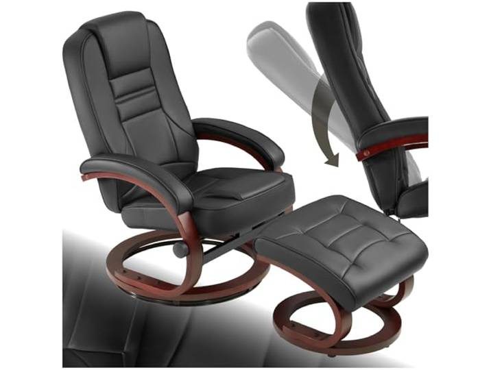tectake® Fernsehsessel mit Hocker, Relaxsessel mit Liegefunktion, TV Sessel drehbar, mit Schlaffunktion, Lesesessel bequem, Schlafsessel, für Wohnzimmer, Sessel Schlafzimmer - schwarz/braun