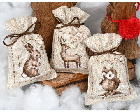 Geschenksäckchen "Waldtiere natur", 3er-Set