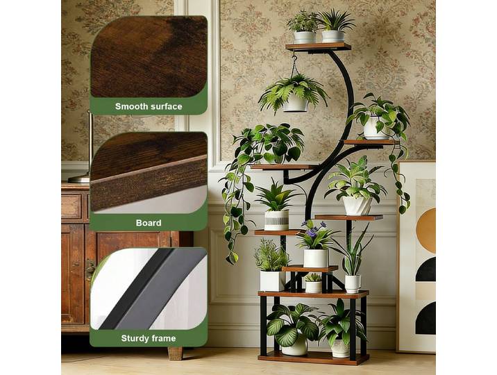 Support à plantes d'intérieur à 8 niveaux, étagère à plantes en forme d'arbre pour balcon, patio et salon