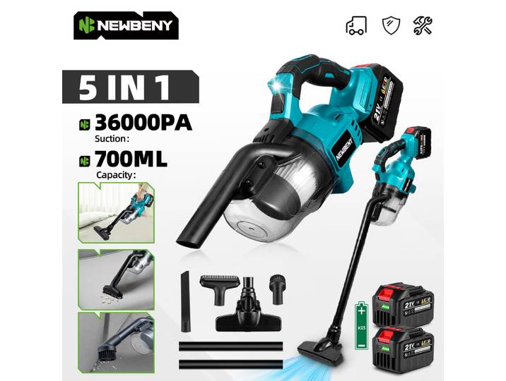 NEWBENY Aspirateur électrique sans fil 5-en-1, collecteur de poussière efficace, outils de nettoyage puissants pour batterie Makita 21V