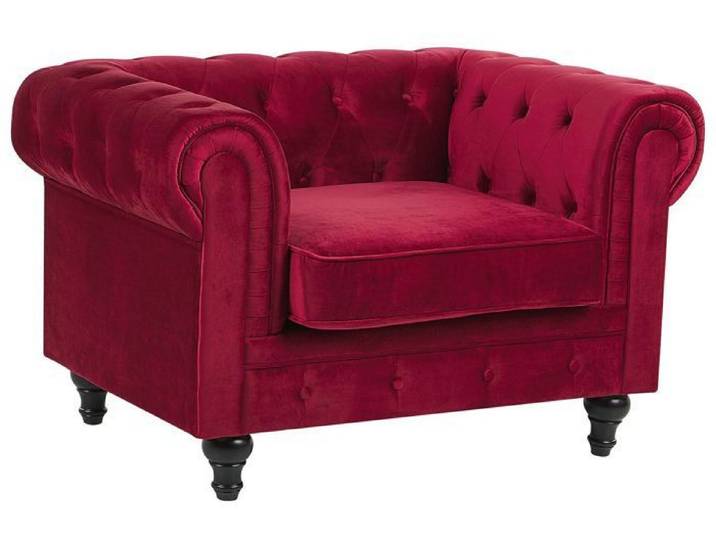 Fauteuil en velours rouge foncé CHESTERFIELD
