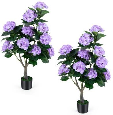 "Costway 43.5"" Artificial Hydrangea Tree 2 Pack-Purple"
