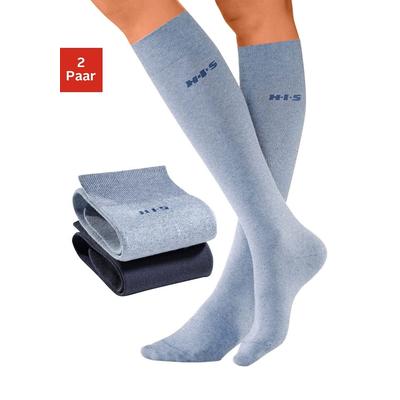 Kniestrümpfe H.I.S, Damen, Gr. 35-38, blau (marine, jeans), Baumwolle, Elasthan, Polyamid, meliert, elastisch, Socken Kniestrümpfe, mit Komfortbündchen