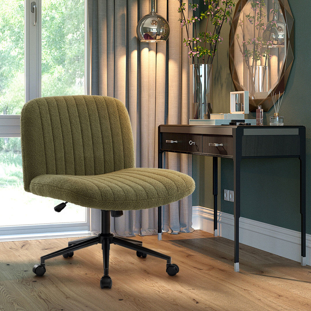 17 Stories Milicent Armless Wide Desk Chair with Wheels Teddy/Green 92.5cm H X 412.9cm W X 322.58cm D
