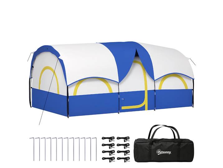 Tente de camping familiale de type tunnel Outsunny pour 4 à 6 personnes bleu et blanc