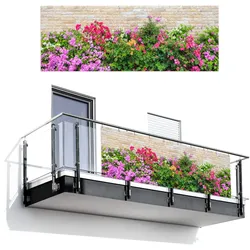 BALKON-SICHTSCHUTZ Blumen - Pflanzen - Blätter - Steine Balkon Deko 300x110 cm