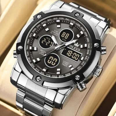Uplift Picks OLEVS Mens Multifunction Watch Waterproof Luminous Digital Wristwatch silver