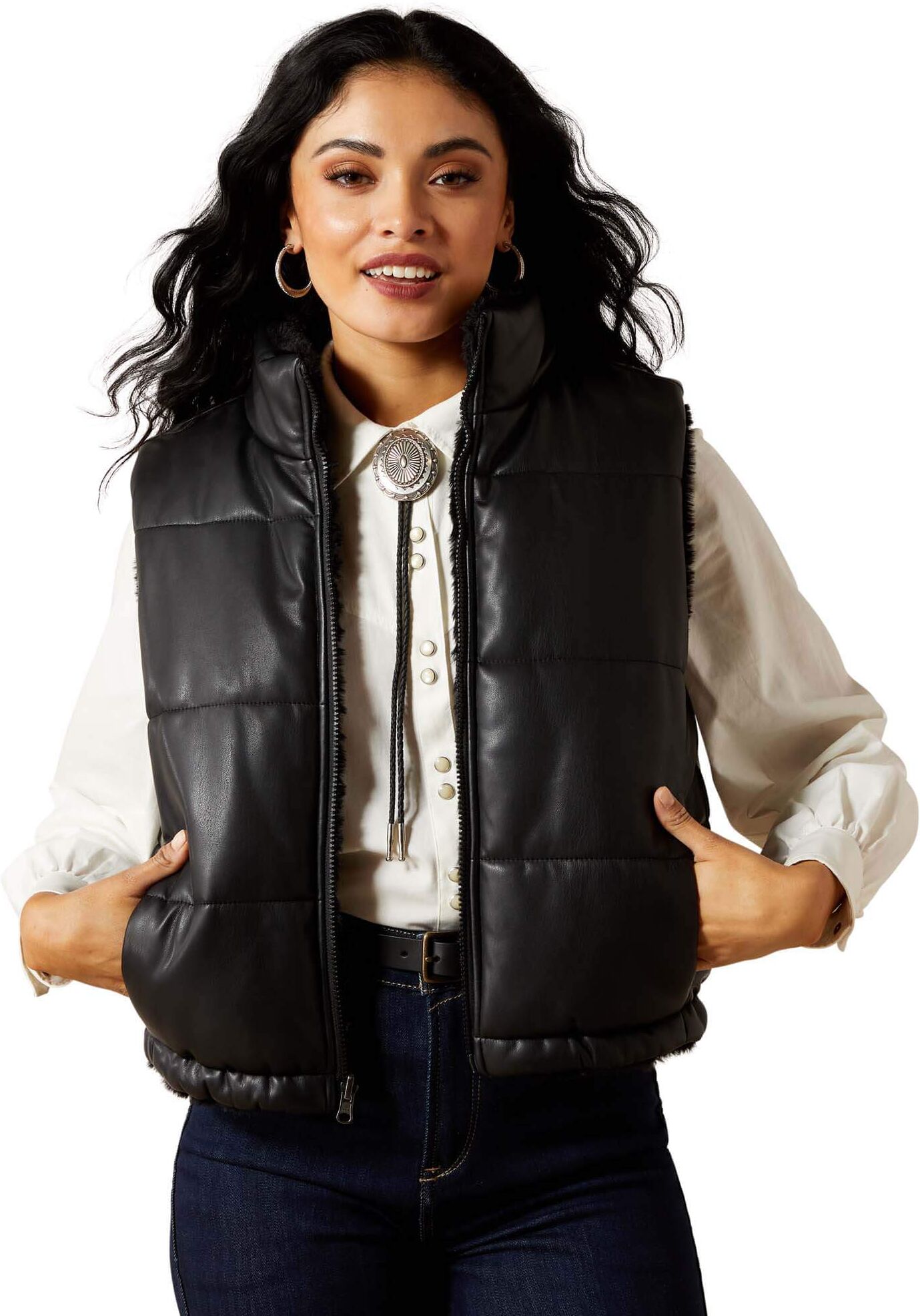 Women's Echo Reversible Vest in Black Leather, Size: 2XL by Ariat
