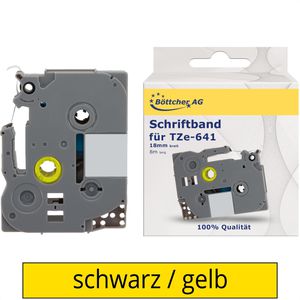 Kompatibles Schriftband für Brother TZe-641, 18mm, Länge 8m, schwarz auf gelb