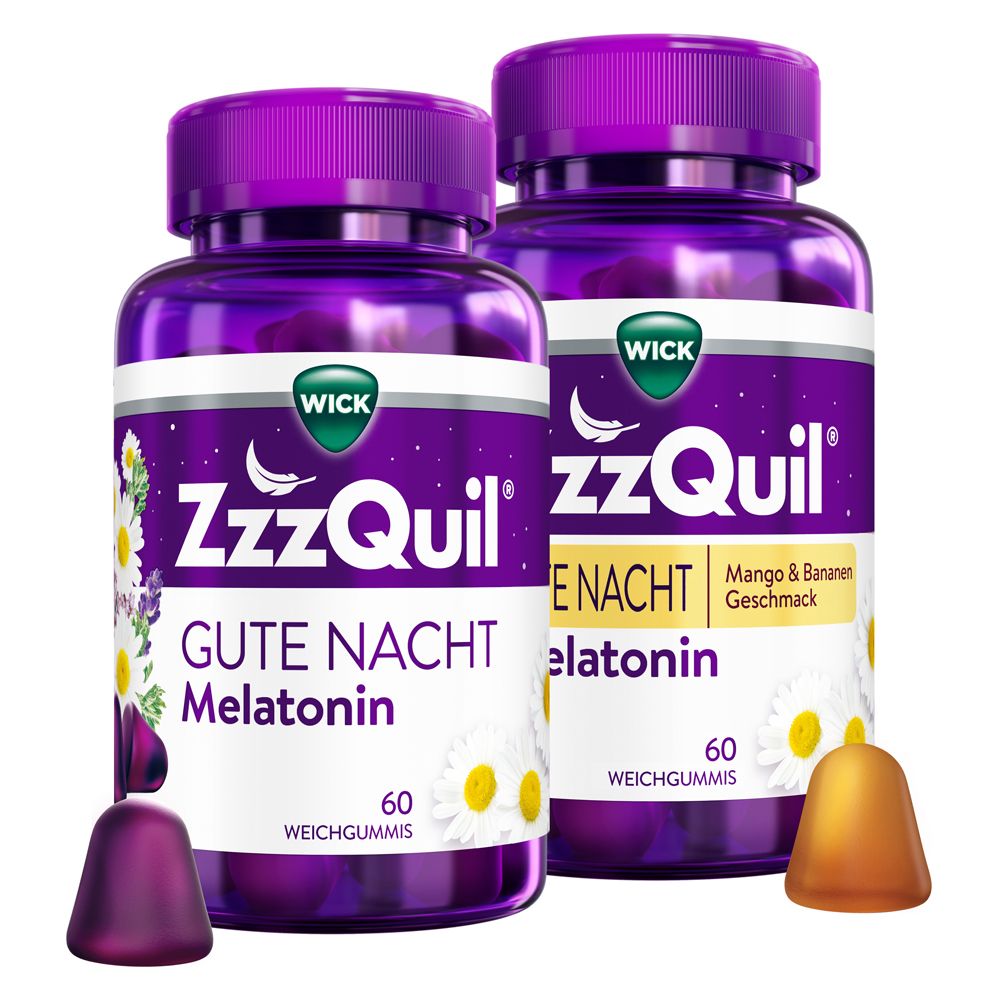 Wick ZzzQuil Gute Nacht mit Melatonin Mango-Banane + 2x60 St Fruchtgummi