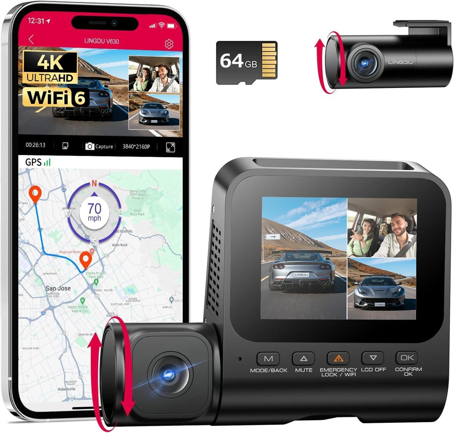 Selius Dashcam voor en achter - 4K voor + 1080p achter - Mini verborgen autocamera