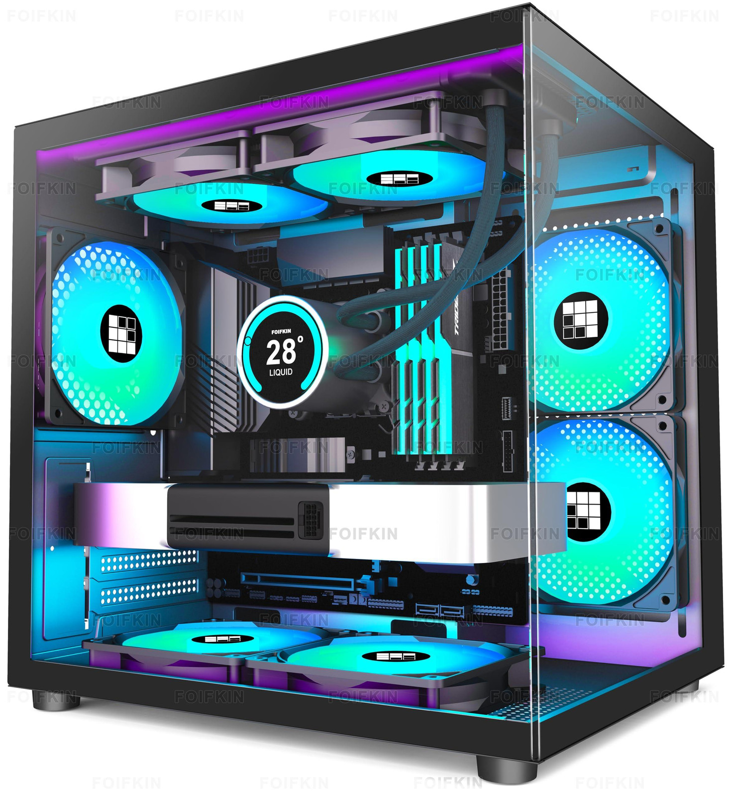 Selius F100 Micro-ATX pc-behuizing met 3 ARGB ventilatoren, zwart