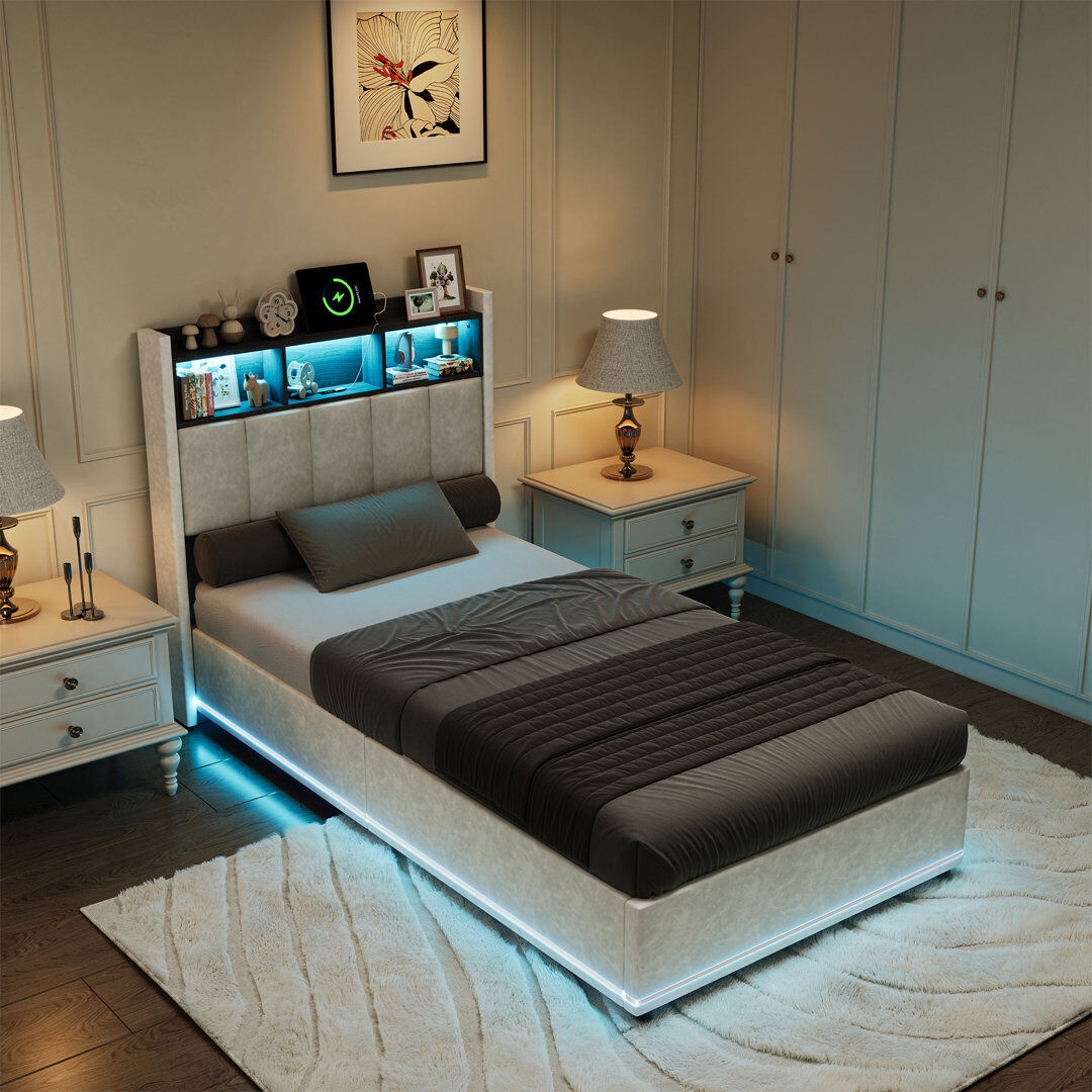Metro Upholstered Ottoman Storage Bed Beige European Single (90 x 200 cm)