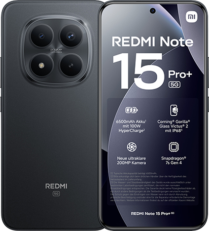 Xiaomi Redmi Note 15 Pro+ Plus 5G 256GB 8GB RAM Dual Sim Black Europa