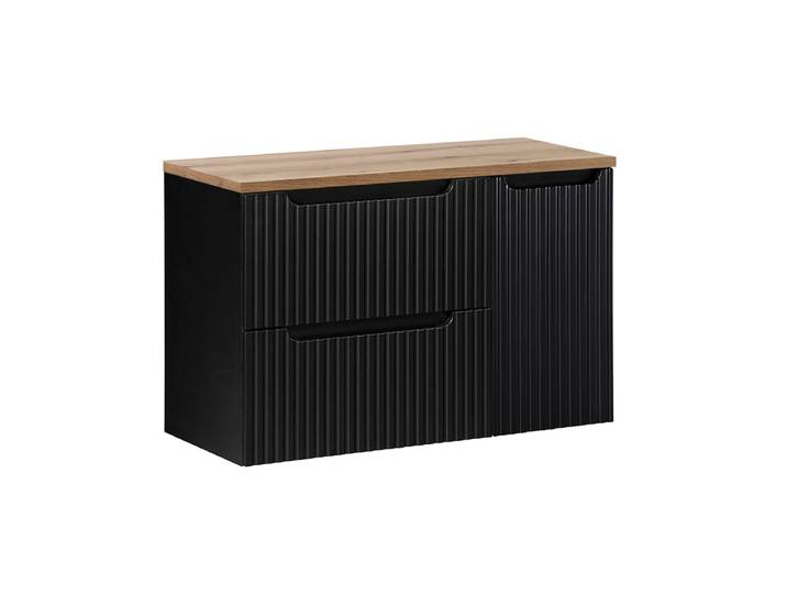 Meuble sous-vasque 90cm 2 tiroirs 1 porte Riva Noir et Bois